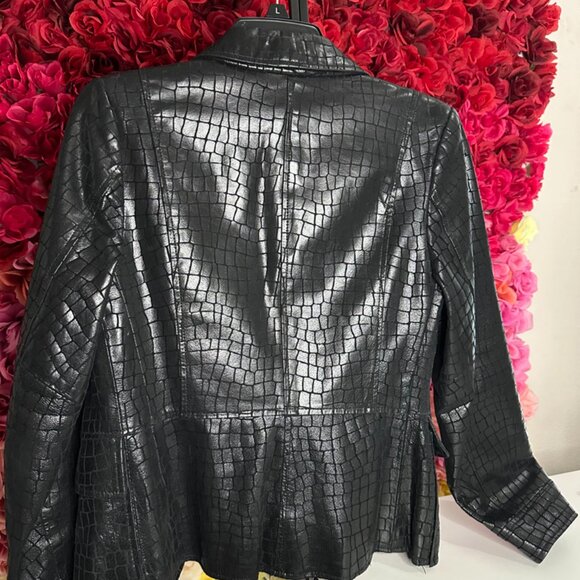 Neiman Marcus Exclusive Embossed - Women's Black Leather Jacket - Picture 3 of 4